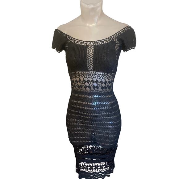 Vintage 90s Y2K HUGO BUSCATI Crochet Dress DARK COTTAGECORE Sheer Knit Fits Sz 0 - Picture 1 of 7